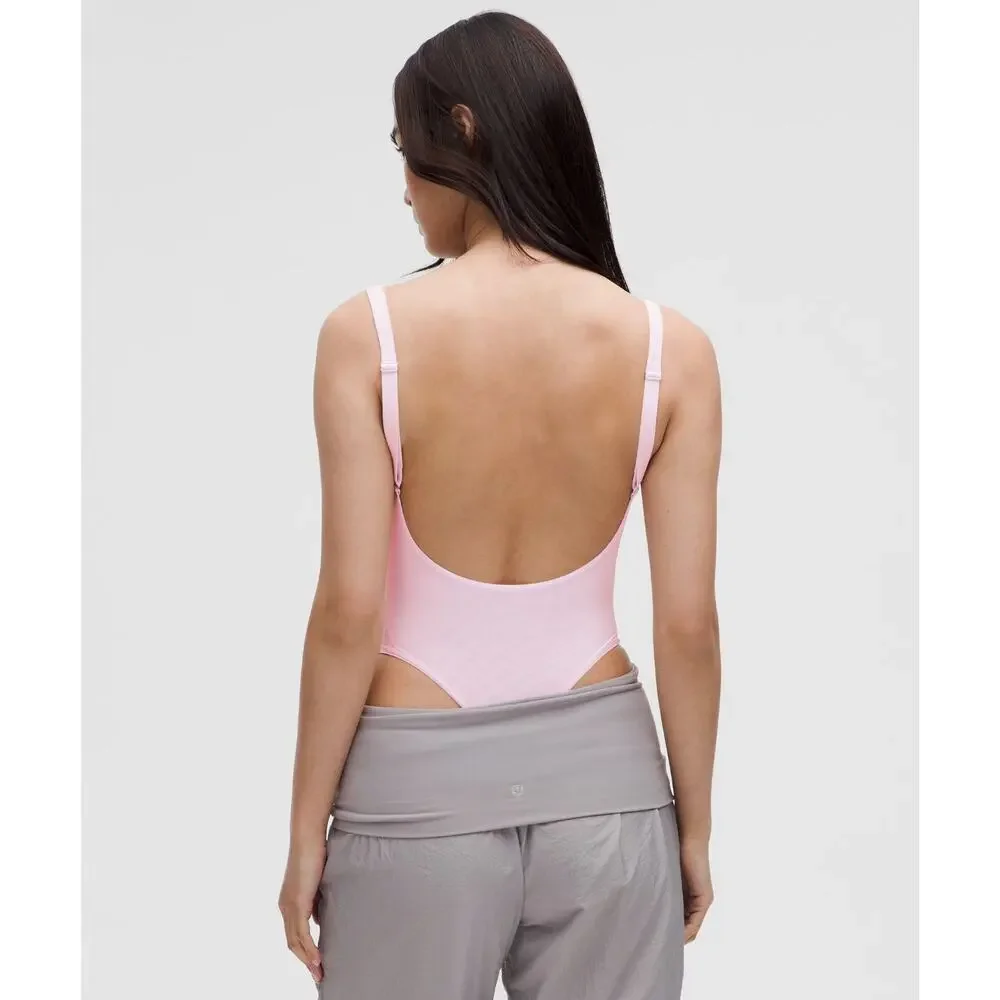 Lululemon Wundermost Nulu Mesh Scoop-Back Thong Bodysuit Pink Organza L NWT - Picture 4 of 8